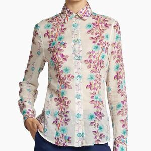 Etro Floral Vine Cotton Button Down Blouse Size 0
